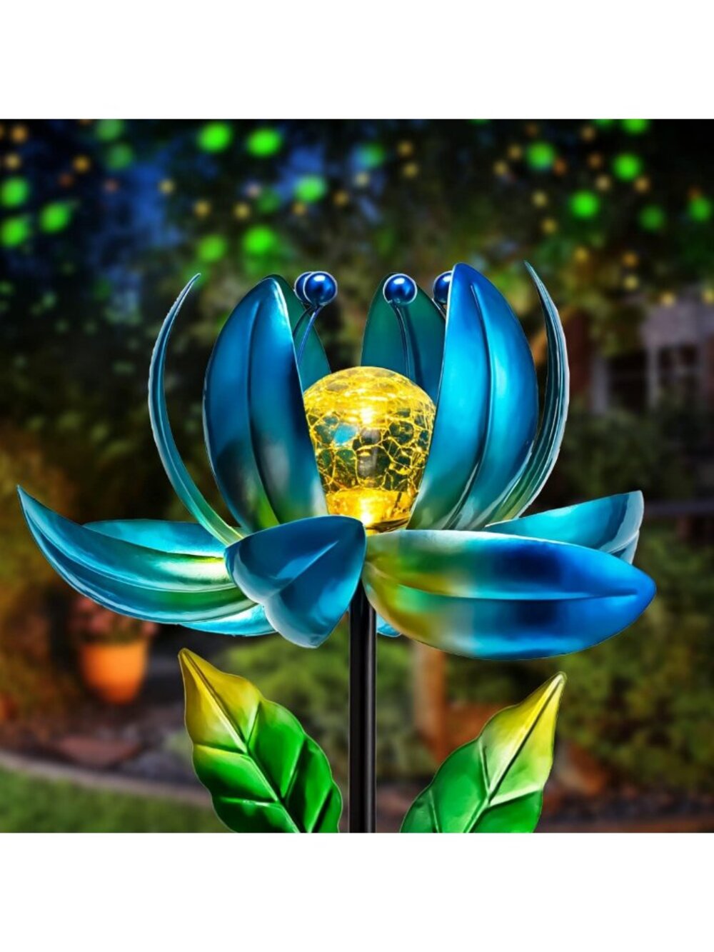 Colorful Solar Garden Lights - Metal Flower Windmill Decor with LED Crystal